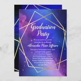 Purple Celestial Geometric Gold Graduation Party Invitation