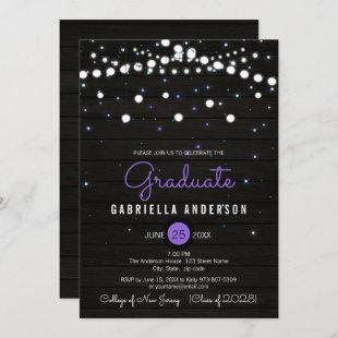 Purple Confetti Sparkly Stars Graduation Invitation