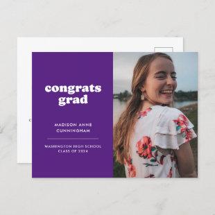 Purple Congrats Grad Photo Graduation Invitation Postcard