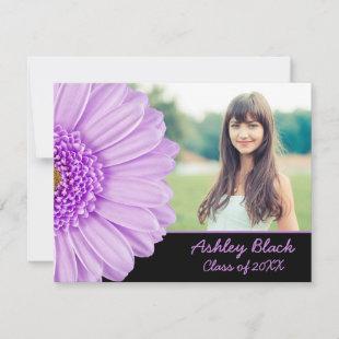Purple Daisy Flower Photo Graduation for Her Invitation