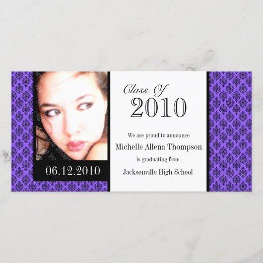Purple Damask Graduation Announcement Photo Cards