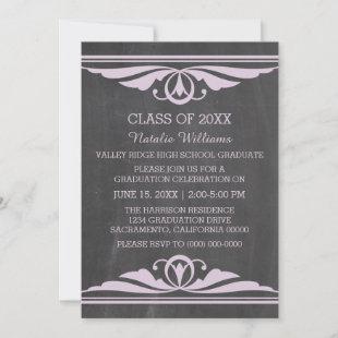 Purple Deco Chalkboard Graduation Invite