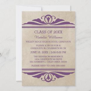 Purple Elegant Deco Graduation Invite