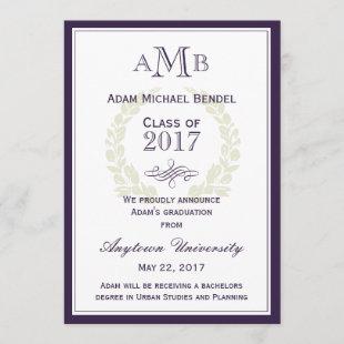 Purple Elegant Monogram Graduation Announcement