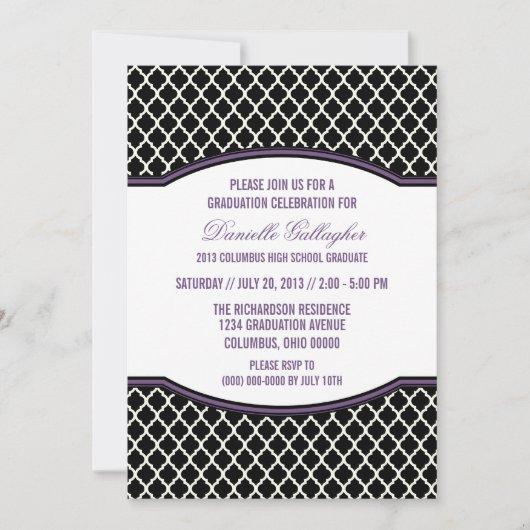 Purple Elegant Quatrefoil Graduation Invitation