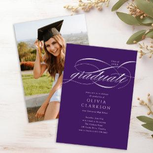 Purple Elegant Script Photo Graduation Party Invitation
