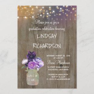 Purple Floral Mason Jar Rustic Graduation Party Invitation