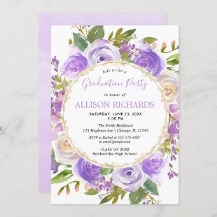 Purple Floral watercolor graduation party Invitation