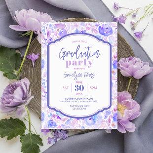 Purple Floral Watercolor Graduation Party Invitation