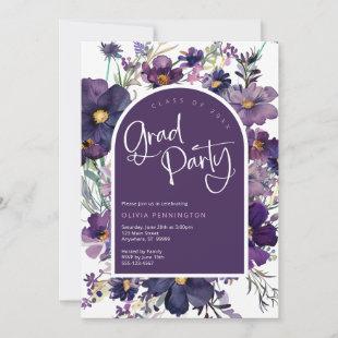 Purple Floral Wildflowers Grad Party Invitation
