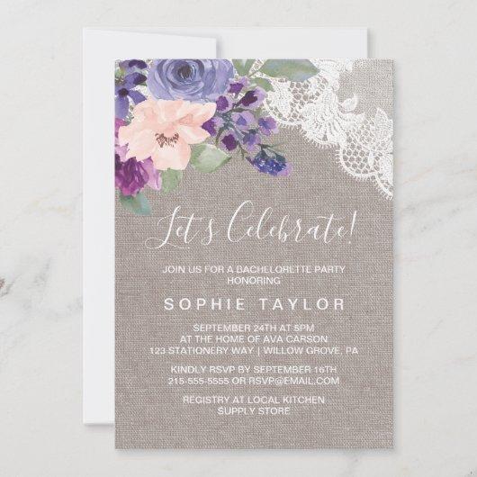 Purple Flowers and Lace Let's Celebrate Invitation