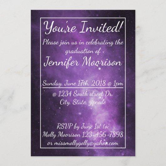 Purple Galaxy Outer Space Graduation Party Invites