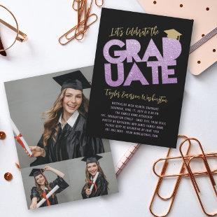 Purple Glitter Graduate Cutout Graduation Party Invitation