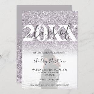 Purple glitter lavender chic 2020 photo graduation invitation