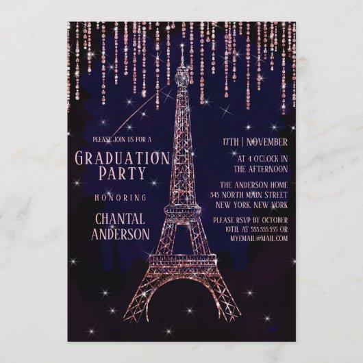 Purple Glitter Paris Eiffel Tower Graduation Party Invitation