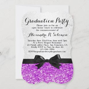 Purple Glittery Bow Graduation Party Invitation