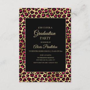Purple Gold Black Leopard Cheetah Graduation Party Invitation