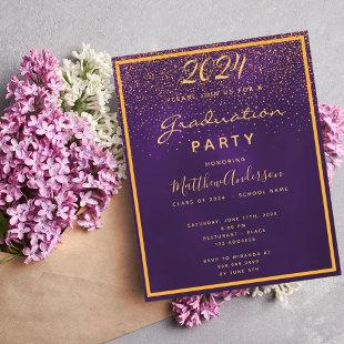 Purple gold budget Graduation party invitation