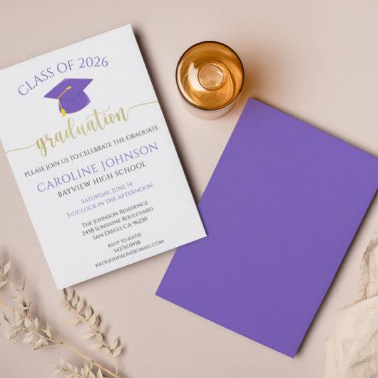 Purple & Gold Class of Graduation Party Invitation