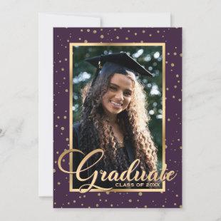 Purple Gold Confetti Photo Graduation Party Invitation