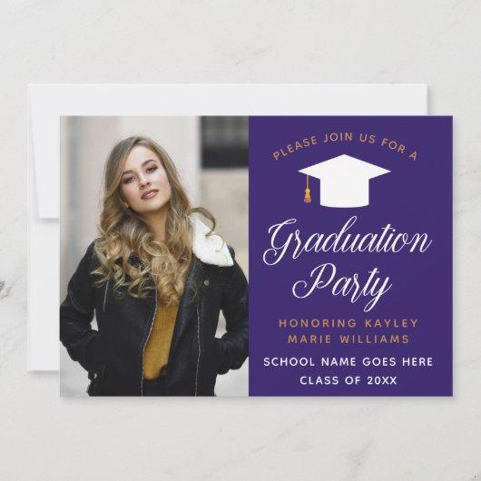 Purple Gold Graduate Photo 2023 Graduation Party Invitation