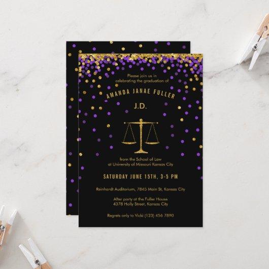Purple & Gold Law School Graduation Invitation