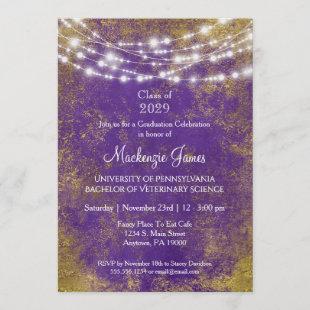 Purple Gold Lights Graduation Party Invitation