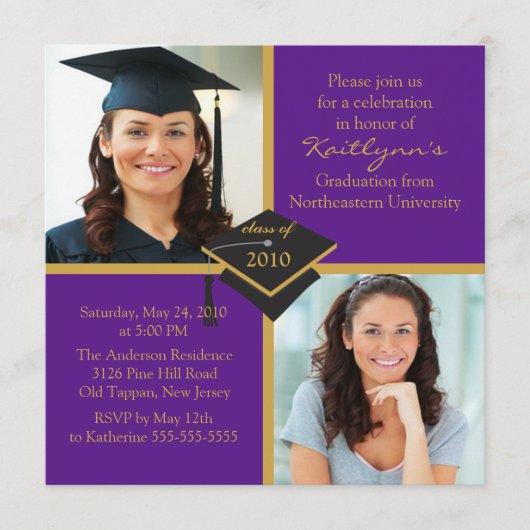 Purple & Gold Photo Graduation Invitation