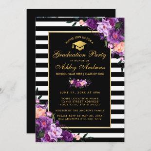 Purple Gold Striped Graduation Invite - Back Photo