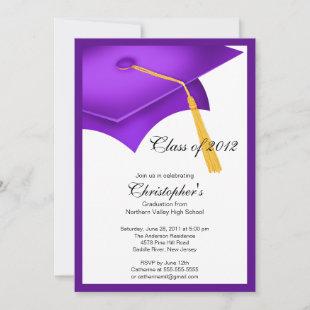 Purple Grad Cap Graduation Party Invitation