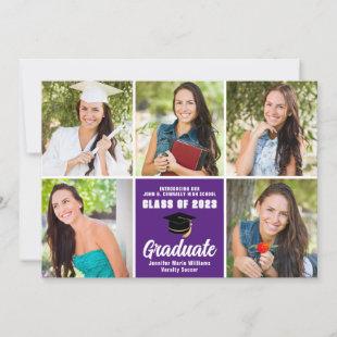 Purple Graduate Photo Collage Custom Graduation Announcement