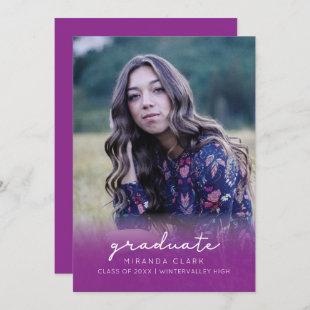 Purple graduation announcement photo invitation