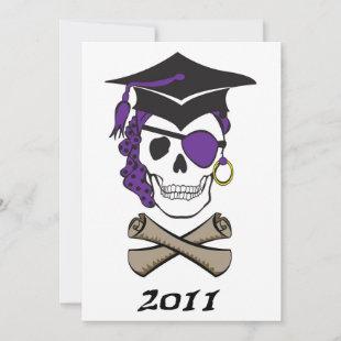 Purple Graduation Pirate Skull Invitation