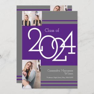 Purple Grey School Colors Graduation Announcement