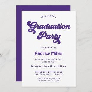 Purple Groovy retro Graduation Party Invitation