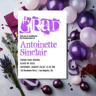 Purple Grunge Typography Graduation Party Invitation