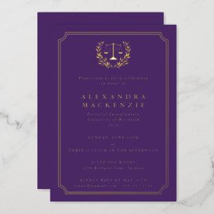 Purple JD Law School Graduation Party Foil Invitation