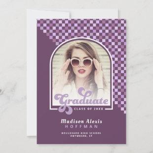 Purple Lavender Arch Checkered Photo Graduation Announcement