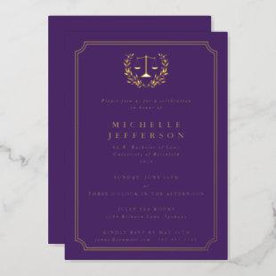 Purple Law School Graduation Party Foil Invitation