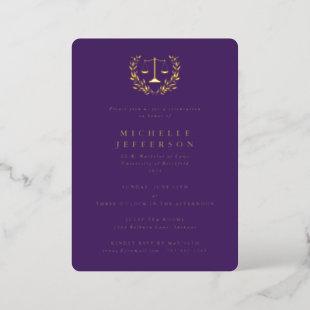Purple Law School/Legal Qualifications Graduation Foil Invitation