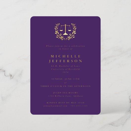 Purple Law School/Legal Qualifications Graduation Foil Invitation