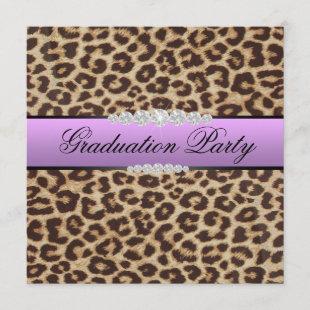 Purple Leopard Graduation Party Invitation