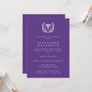 Purple MD Caduceus+Laurel Wreath Graduation Invitation