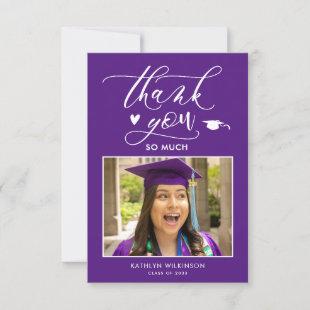Purple Minimalist Photo Graduation Thank You Card