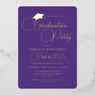 Purple Modern Elegant Foil Graduation Invitation