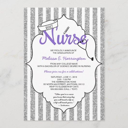 Purple Nurse graduation RN pinning ceremony Invitation