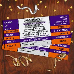 Purple|Orange Concert Ticket Grad Party Invitation