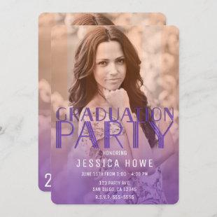 Purple Orange Graduation Party Graduate Photo Invitation