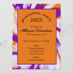 Purple Orange Tie Dye Swirl Graduation Invitation