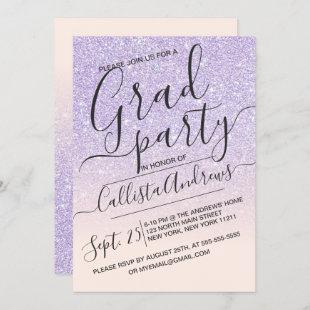 Purple Pink Faux Sparkly Glitter Ombre Graduation Invitation